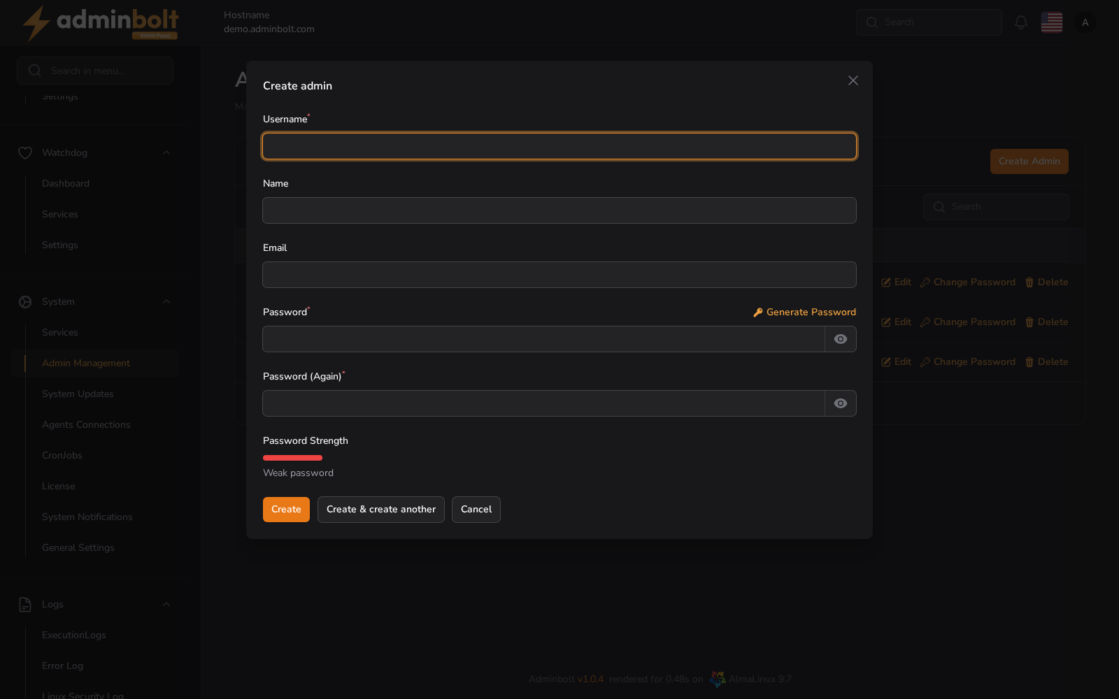 Create Admin Modal