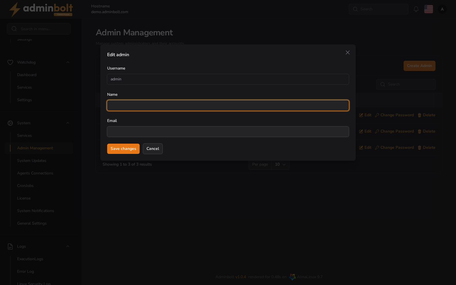 Edit Admin Modal