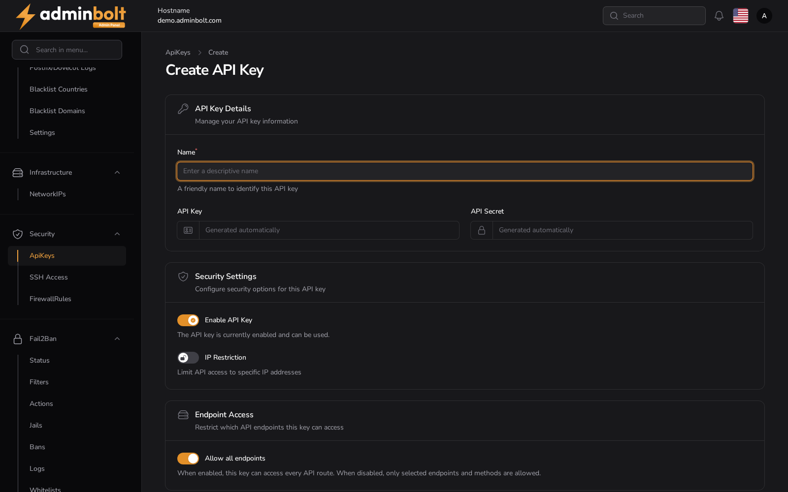 Create API Key Modal