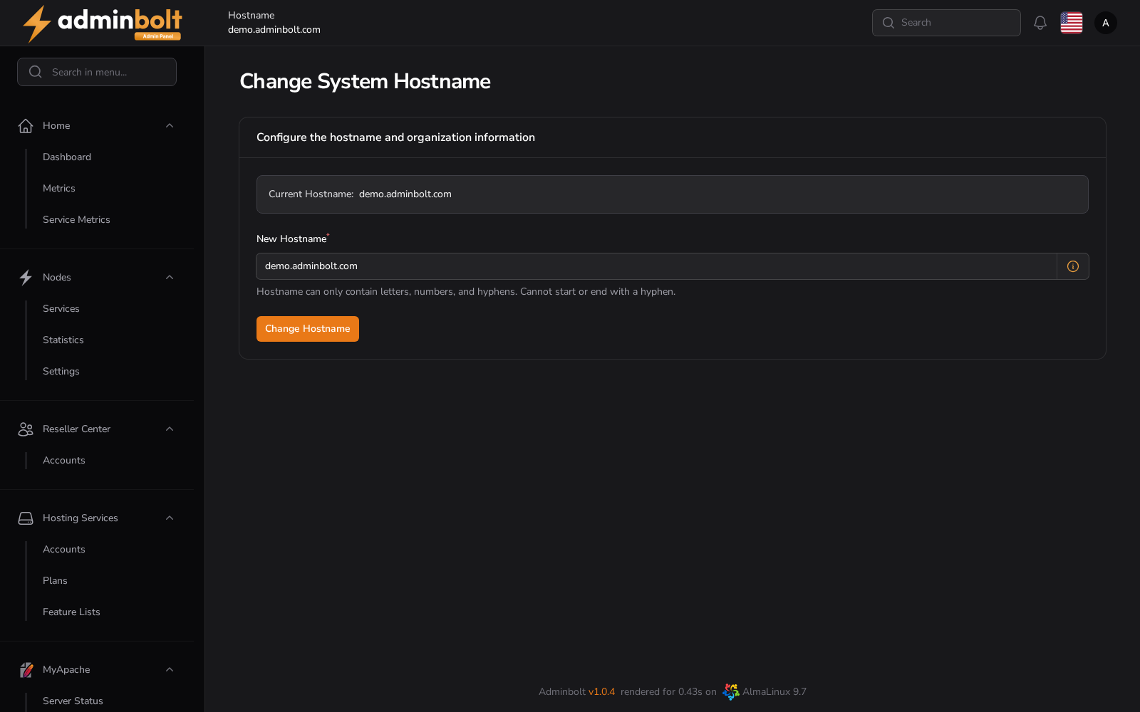 Change Hostname Page