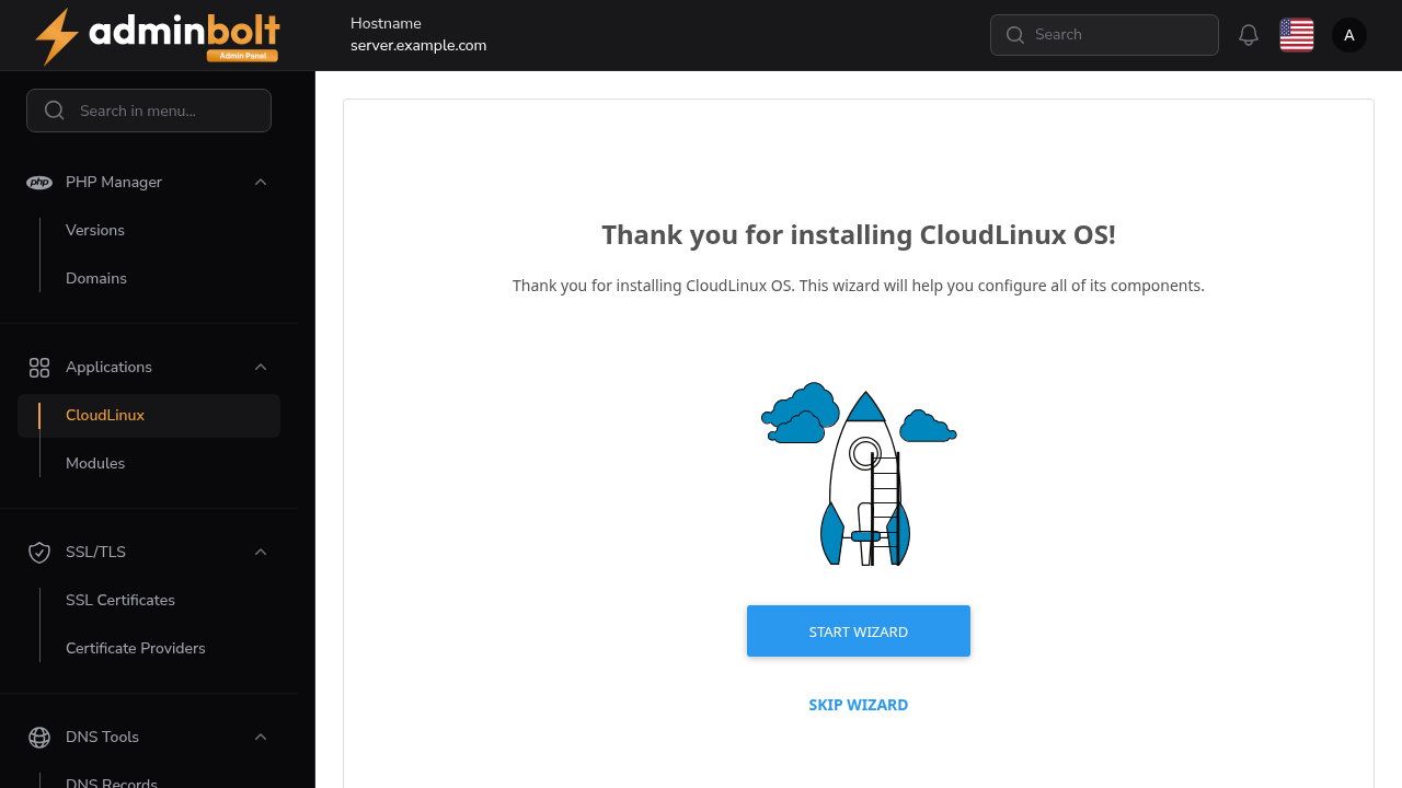 Native CloudLinux LVE Manager UI embedded in the admin panel