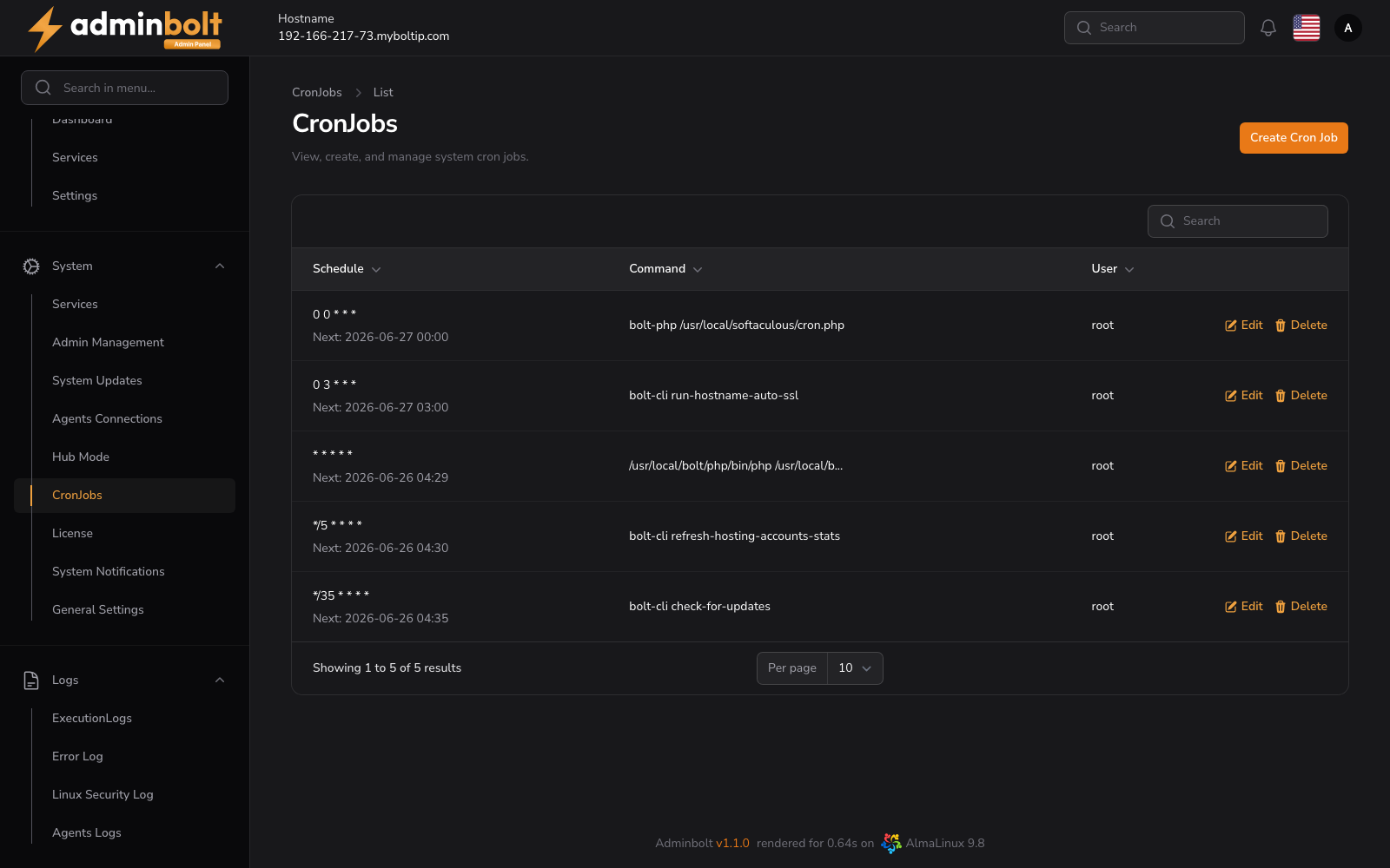 Cron Jobs Interface