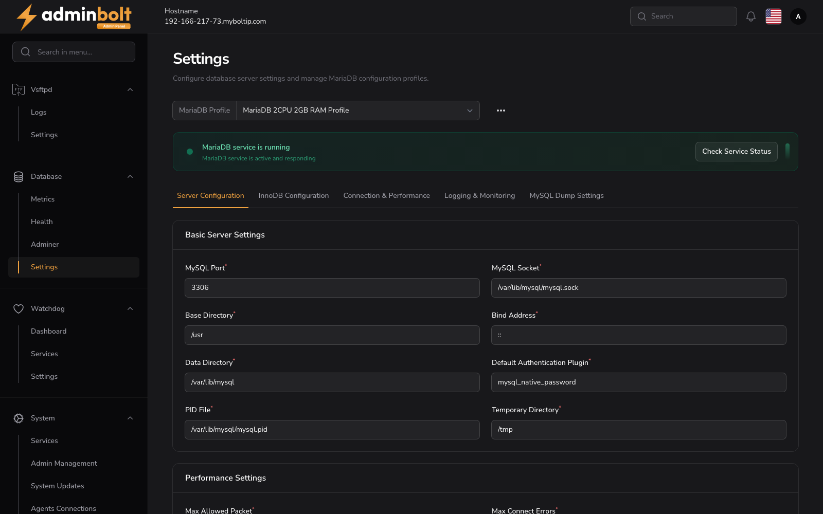 Database Settings