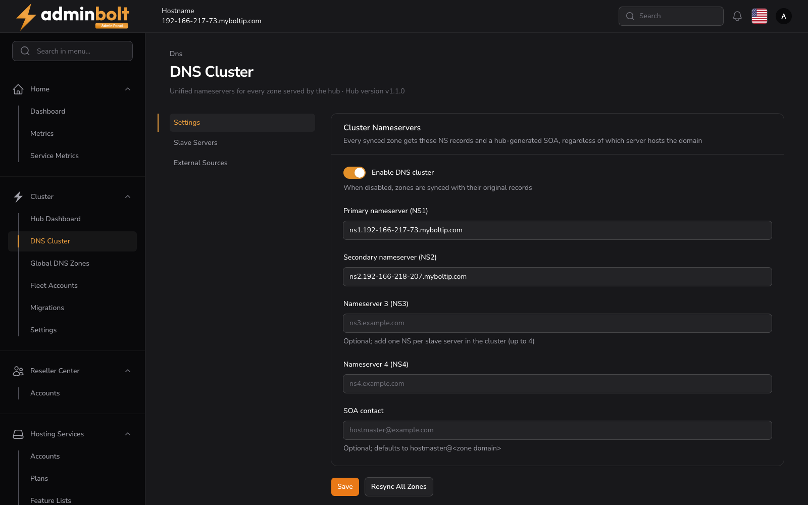DNS Cluster - Settings