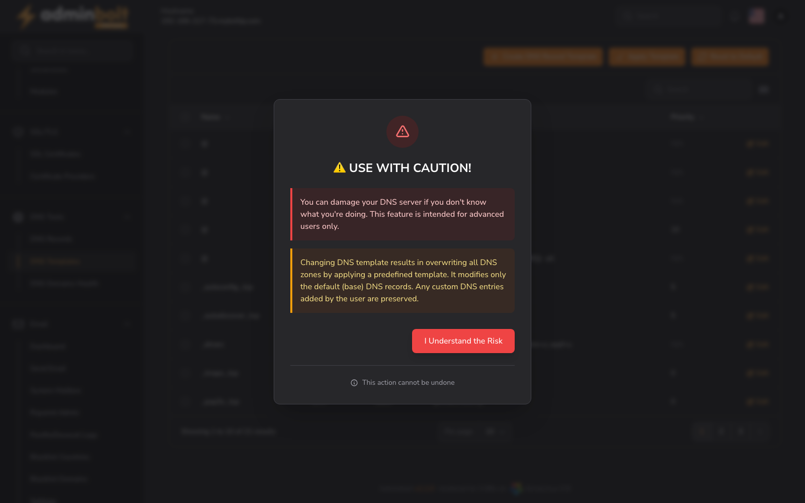DNS Templates Page Overview