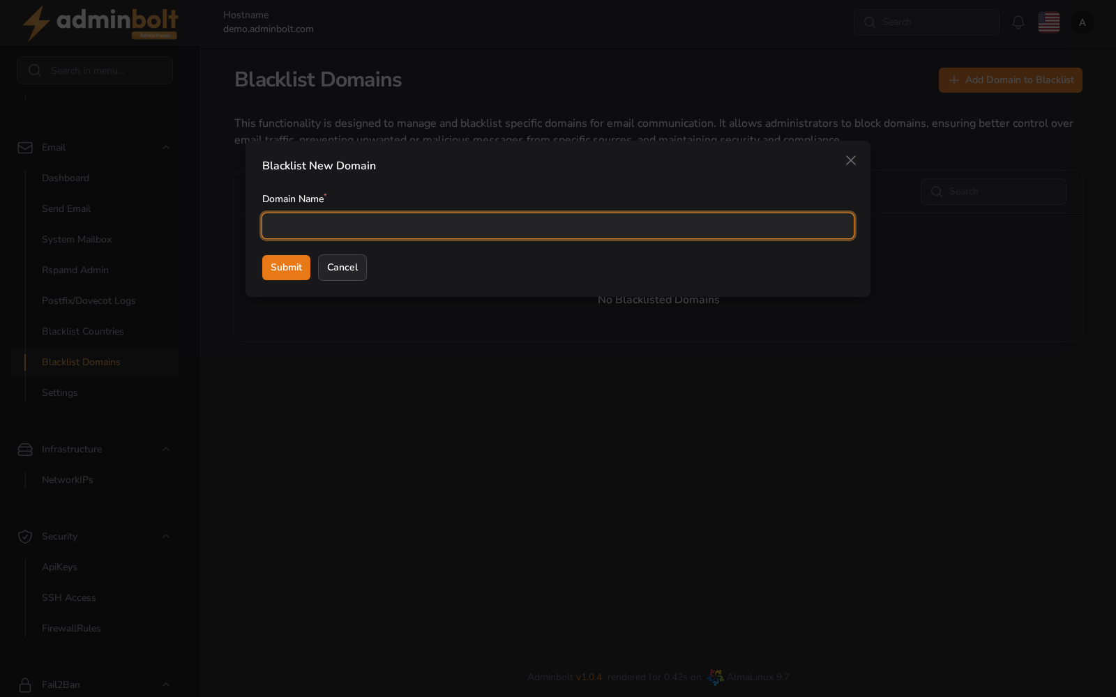 Blacklist New Domain Modal