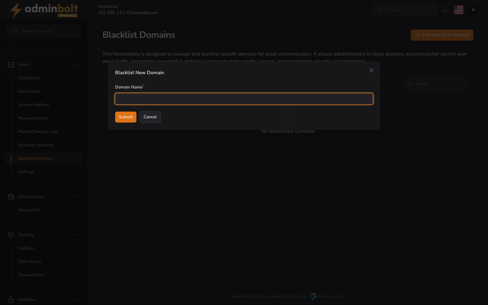 Blacklist Domains Page