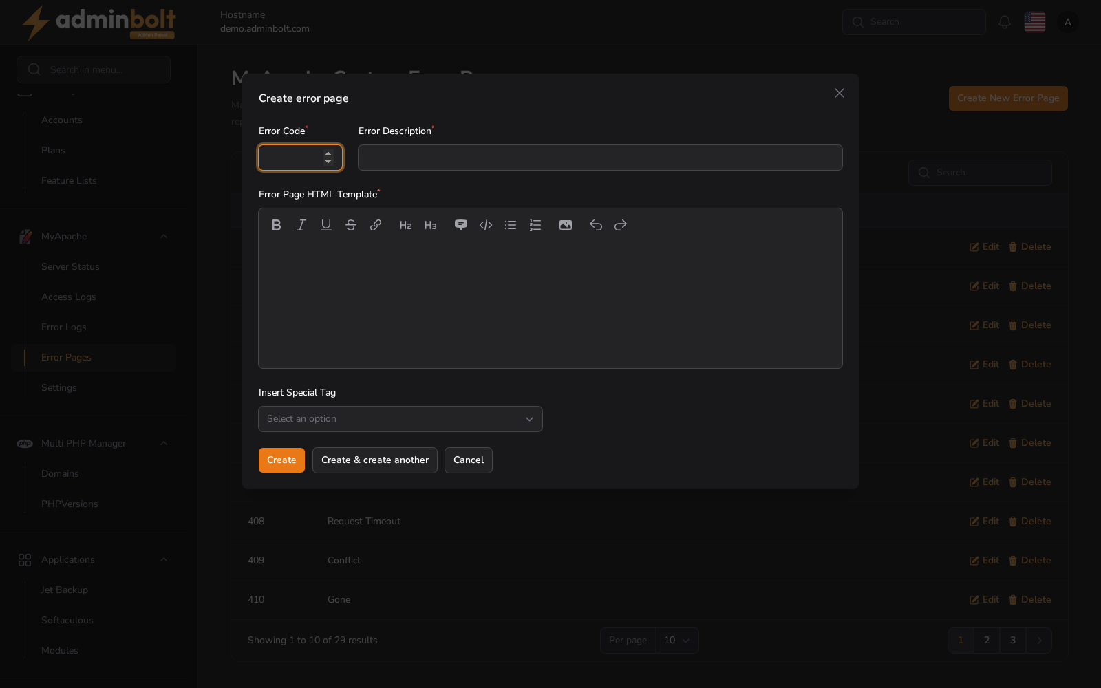 Create Error Page
