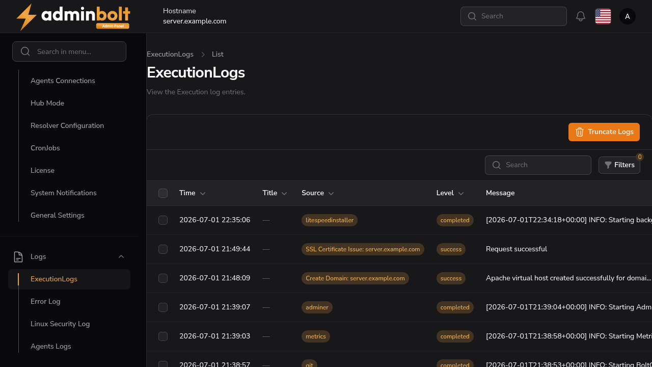 Execution Logs Interface