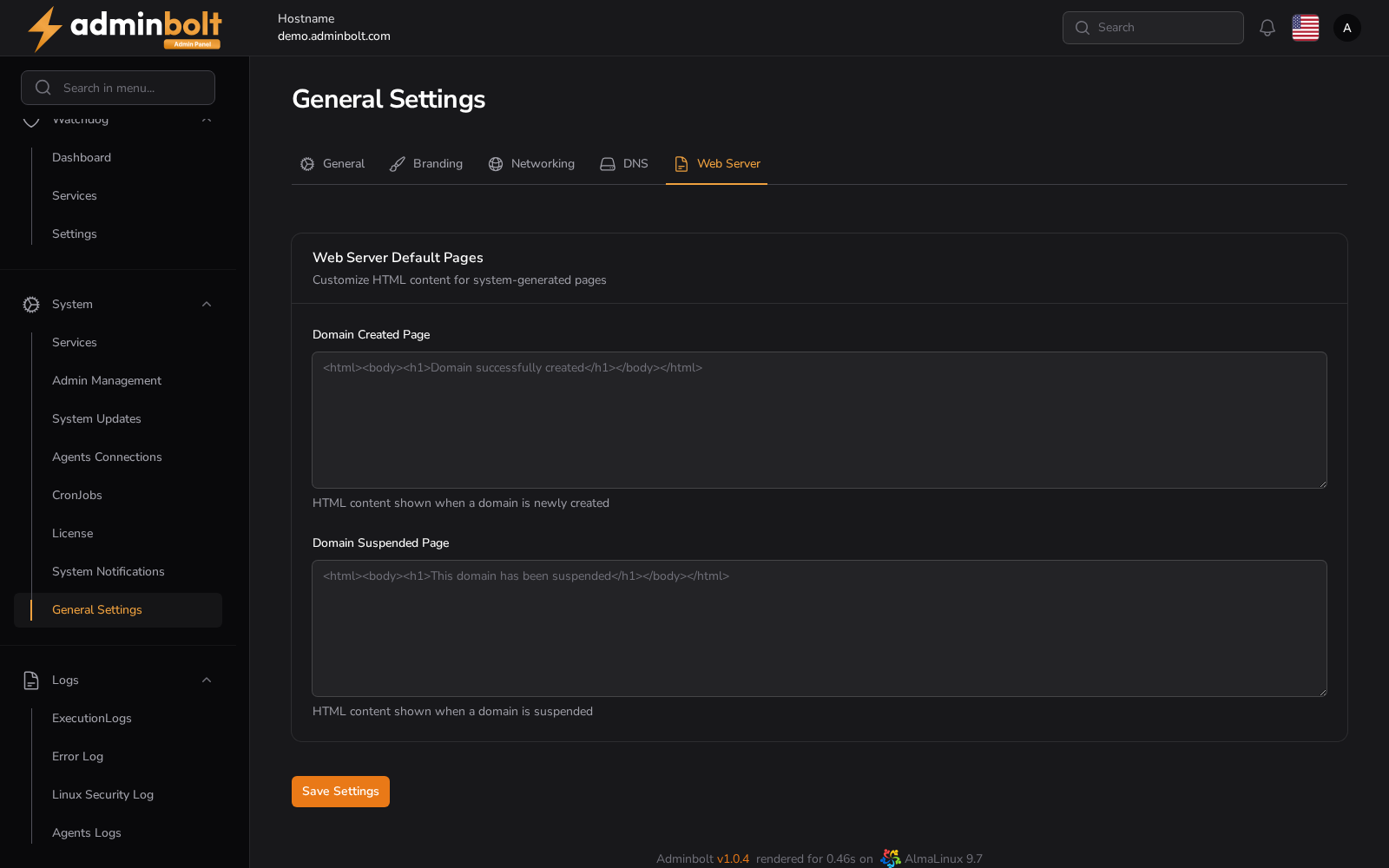 Web Server Tab