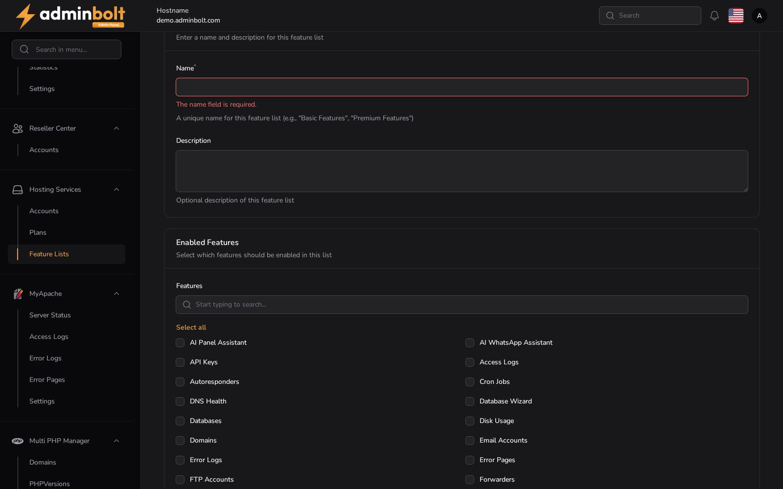 Create Feature List