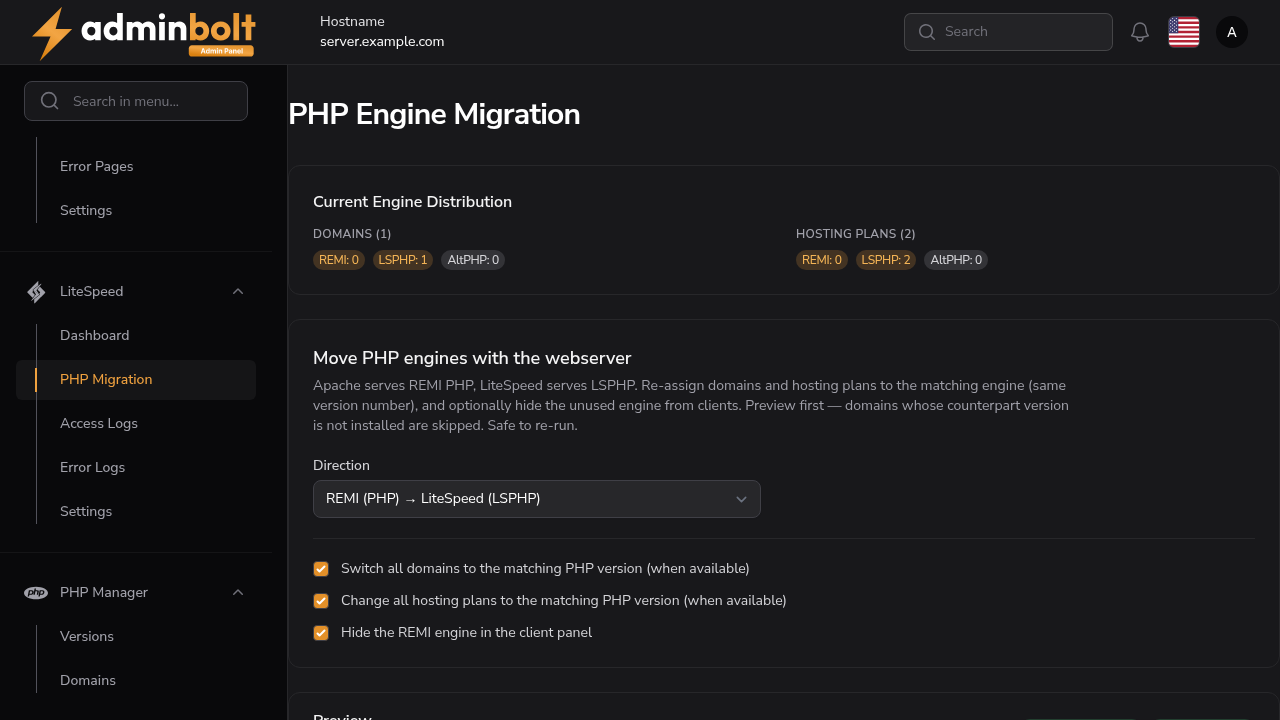 PHP migration completed, domains and plans now on LSPHP