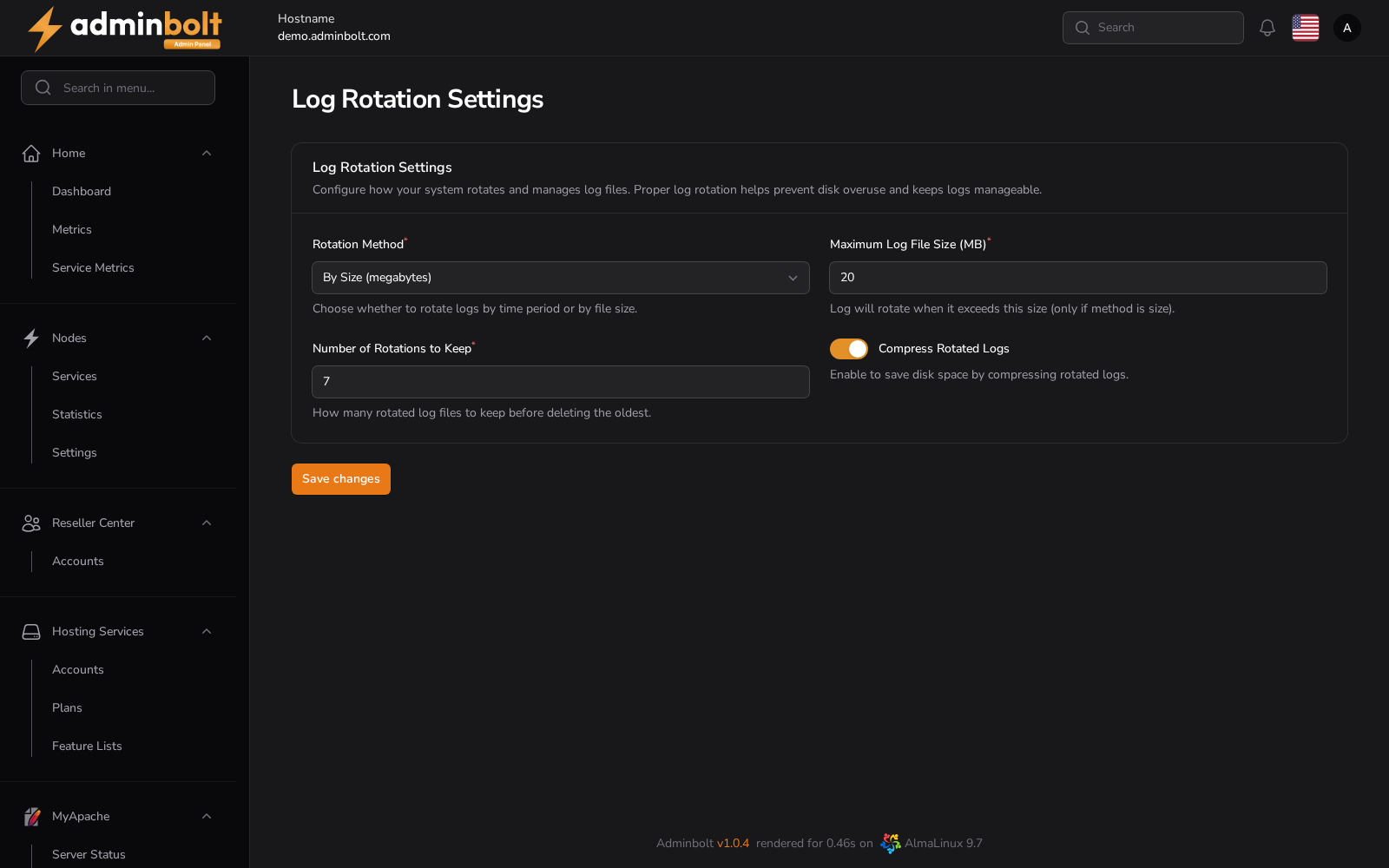 Log Rotation Interface