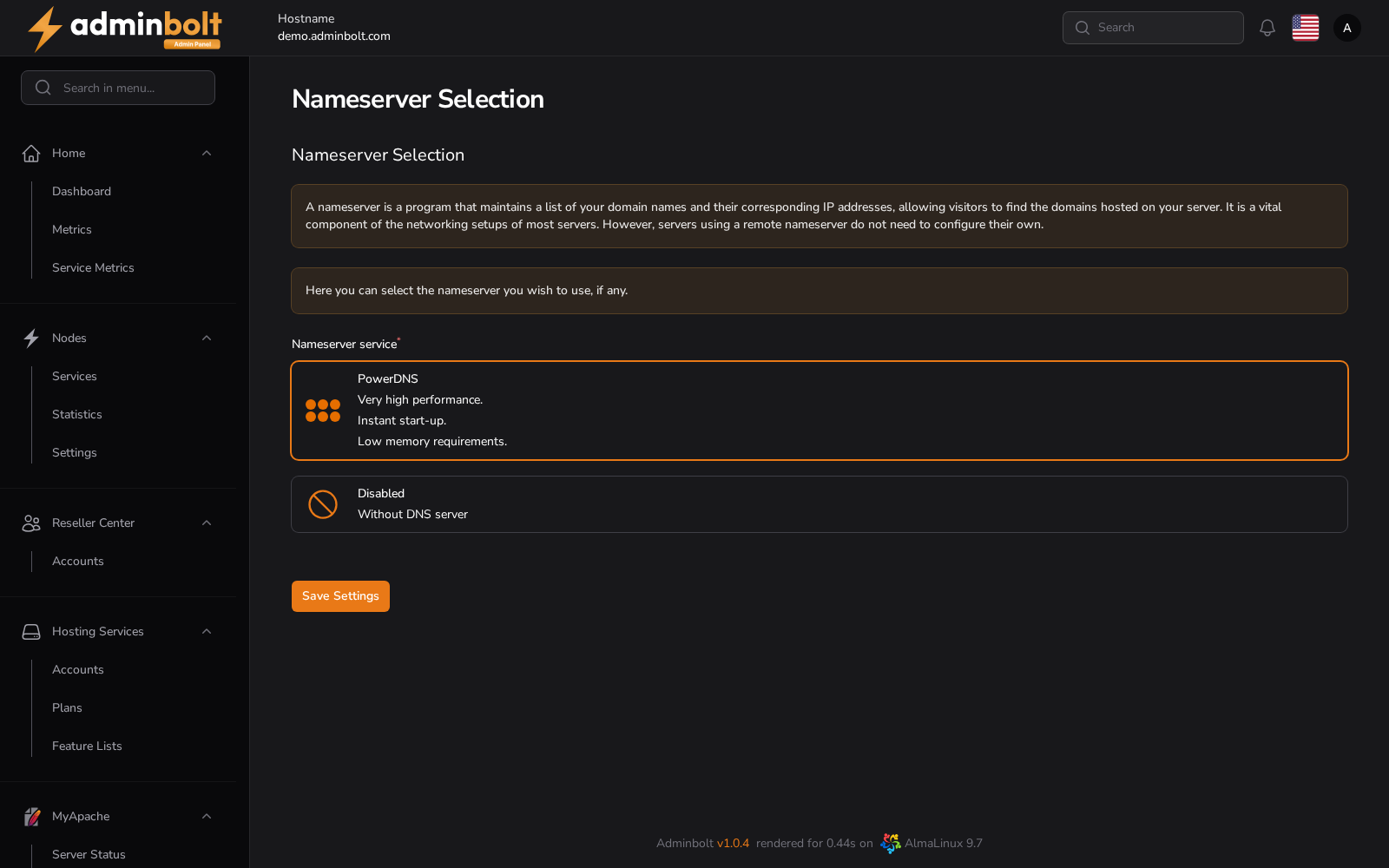 Nameserver Selection Page