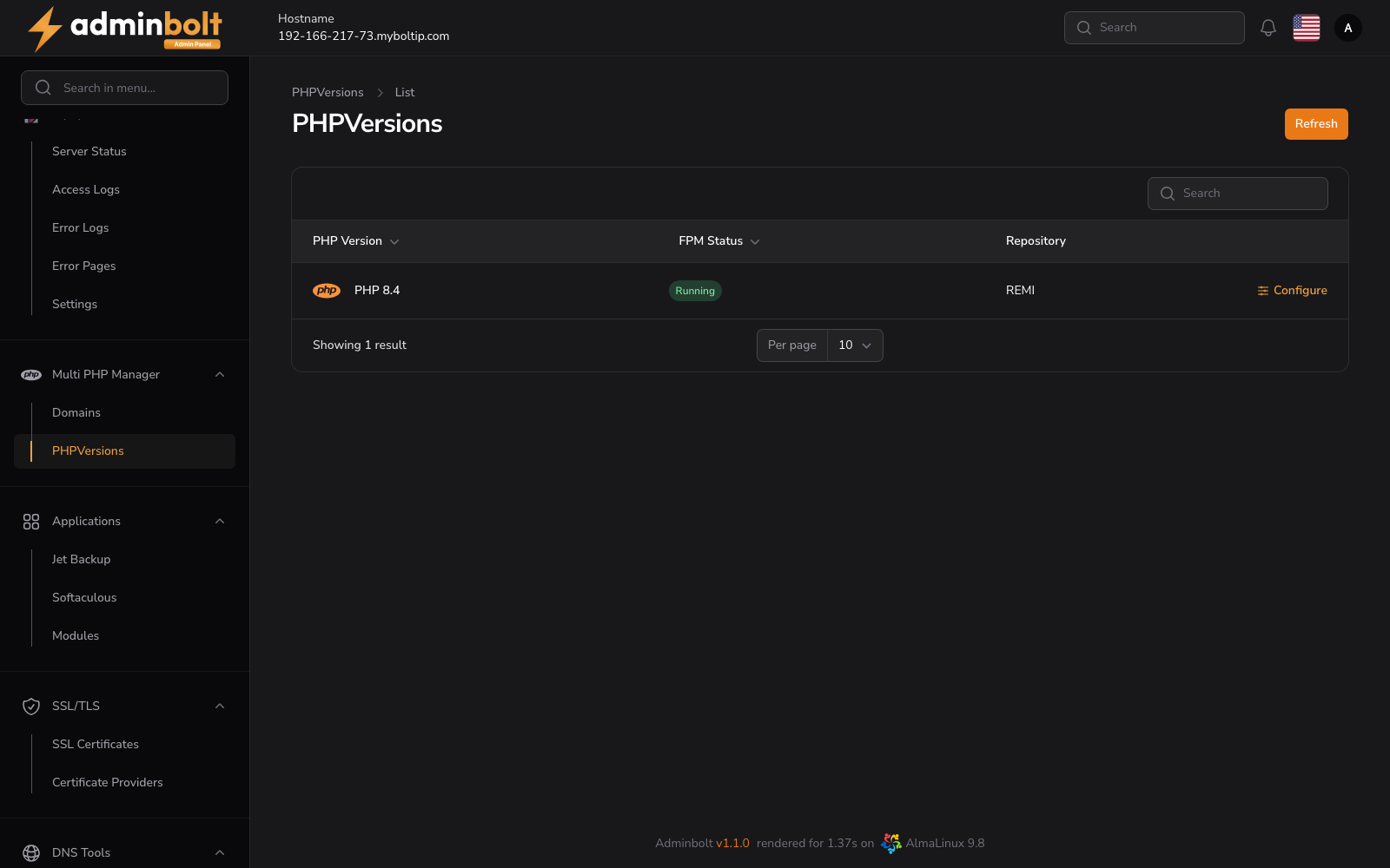 PHP Version Configuration