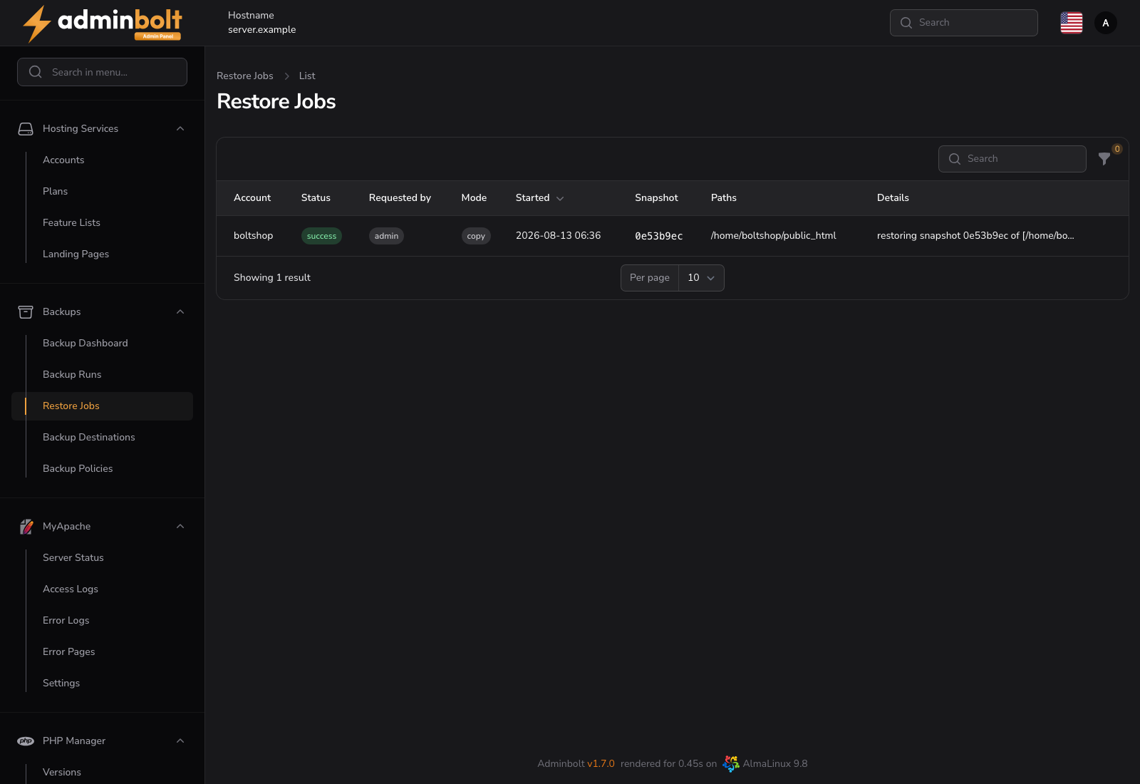 Restore Jobs history with requester and mode