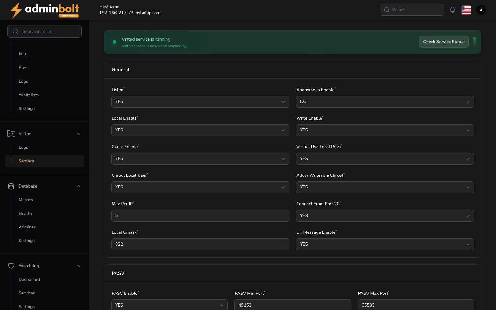 Vsftpd Settings