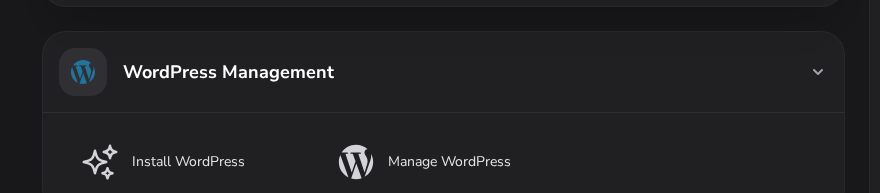 WordPress Management section on the client dashboard