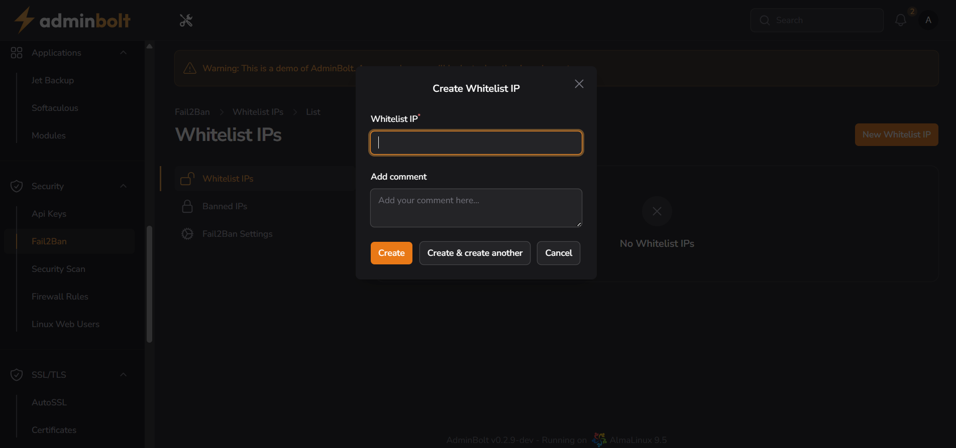 Create Whitelist IP Interface