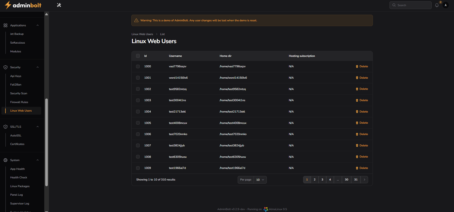 Linux Web Users Interface