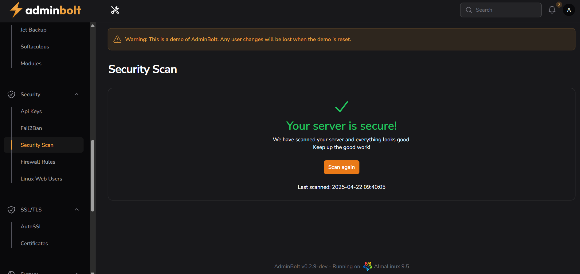 Security Scan Interface