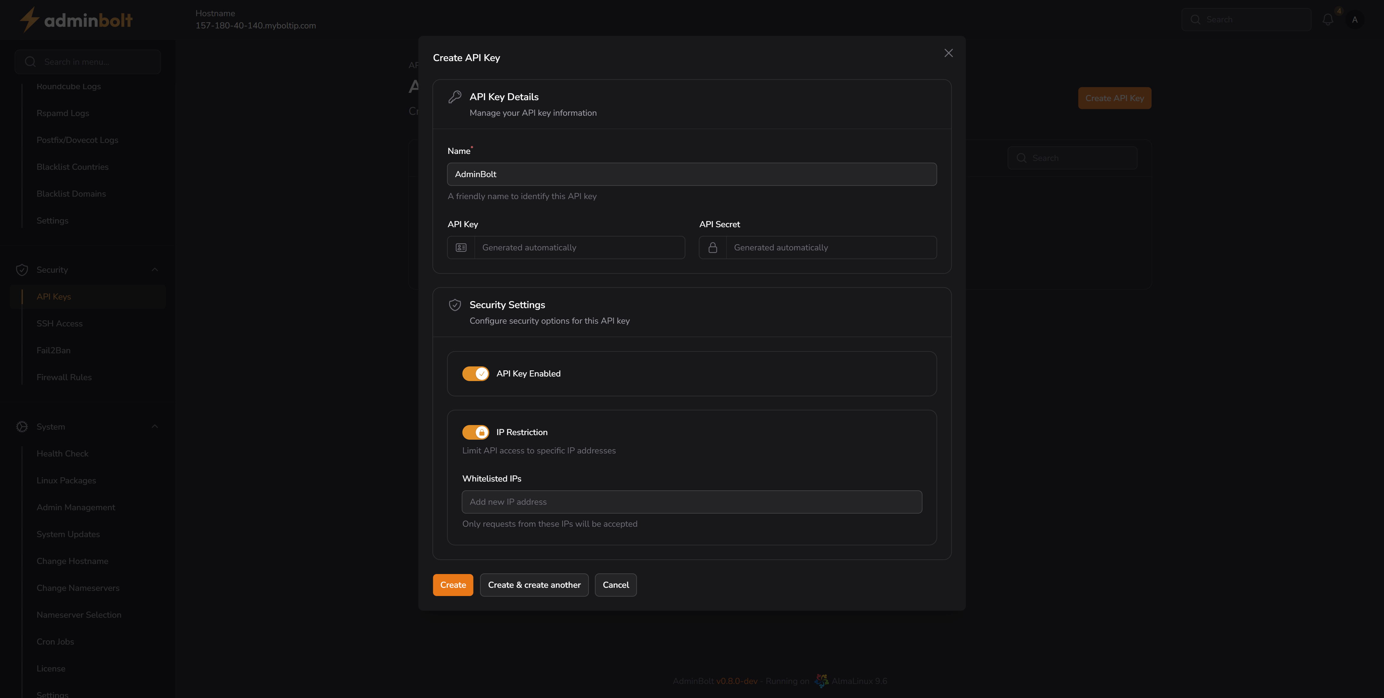 Create API Key Modal