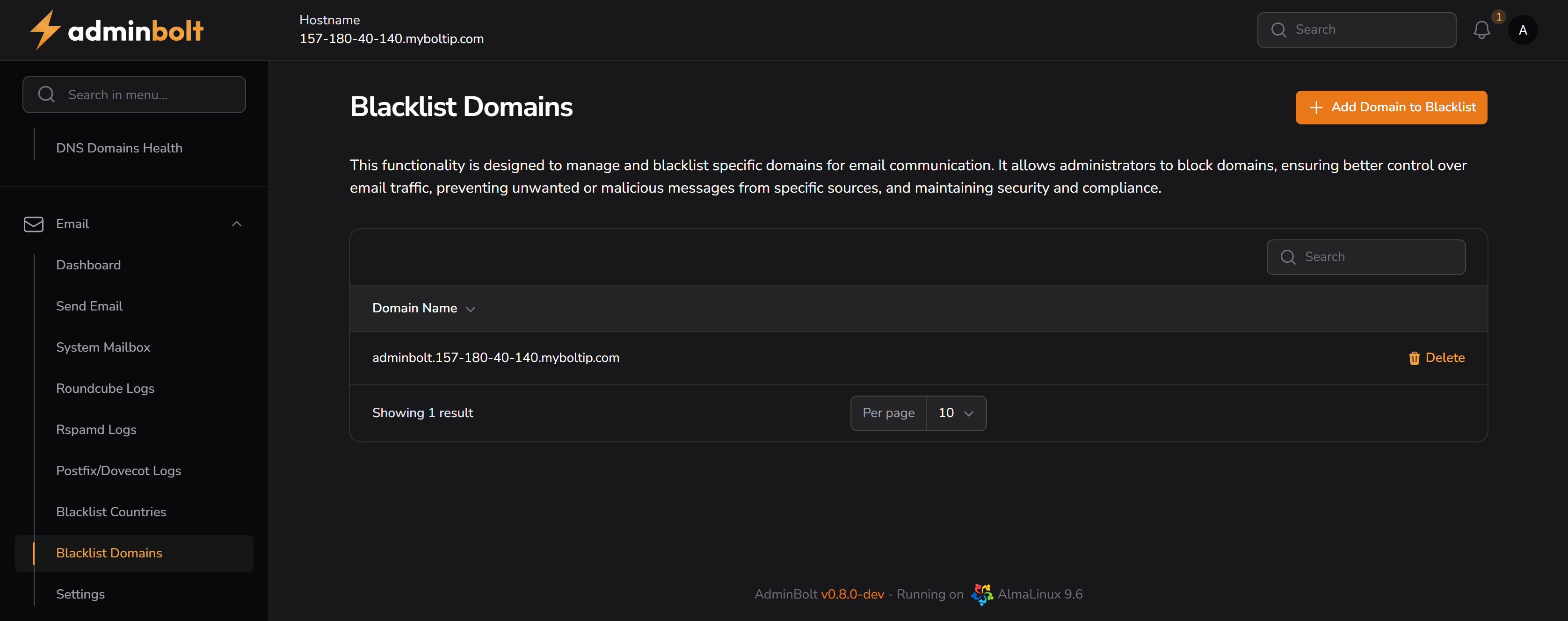 Blacklist Domains Page
