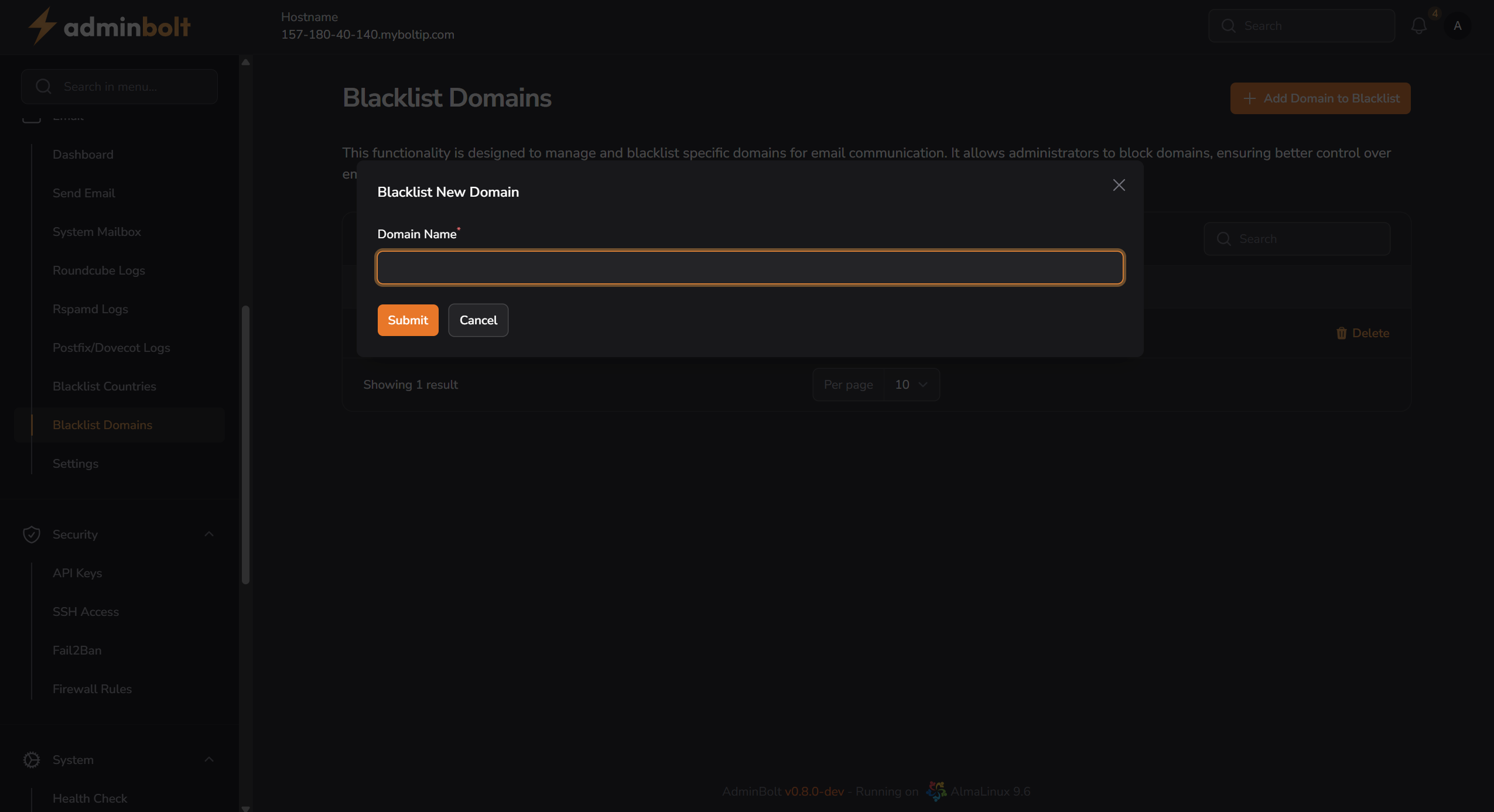 Blacklist New Domain Modal