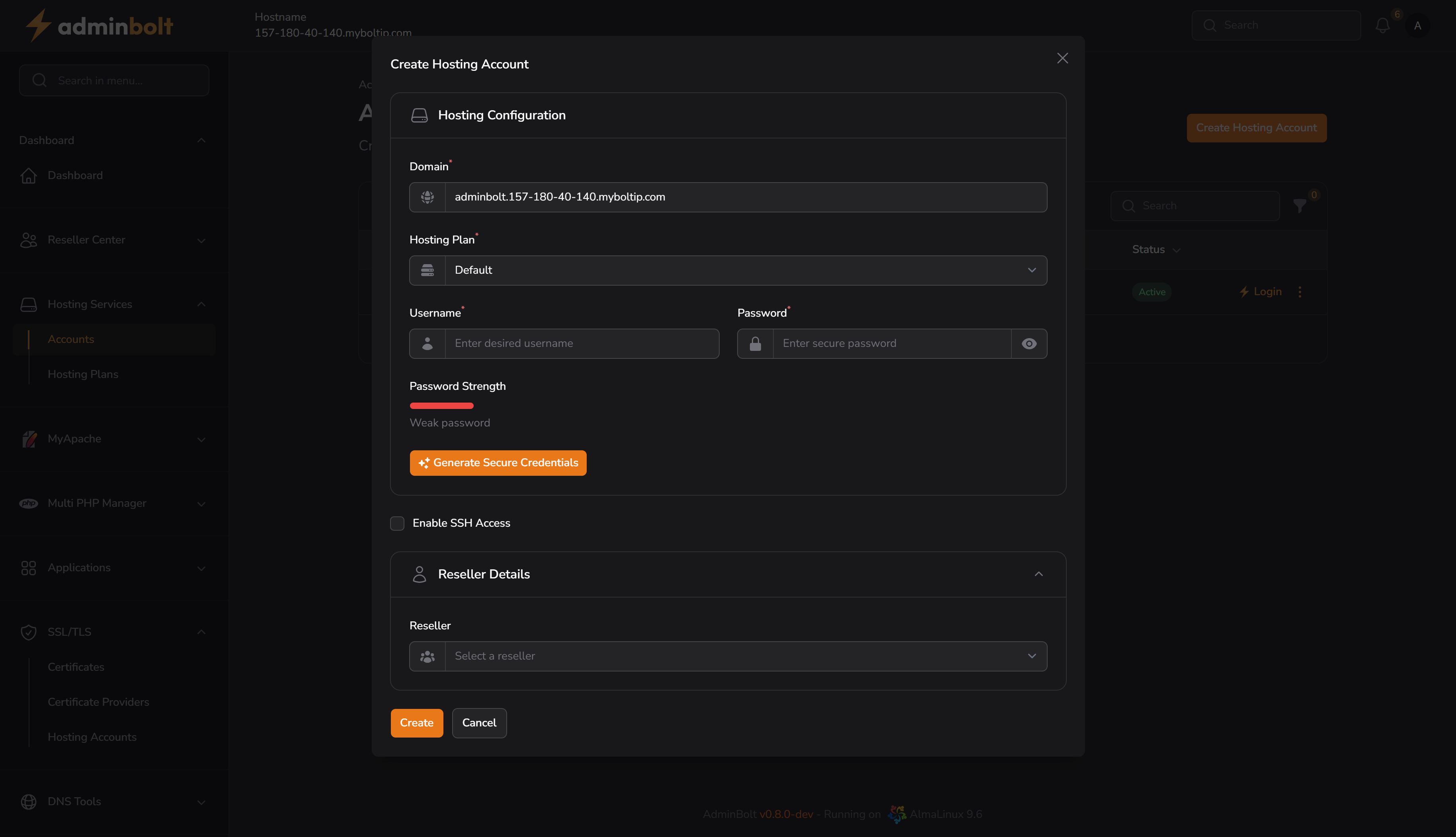 Create Hosting Account