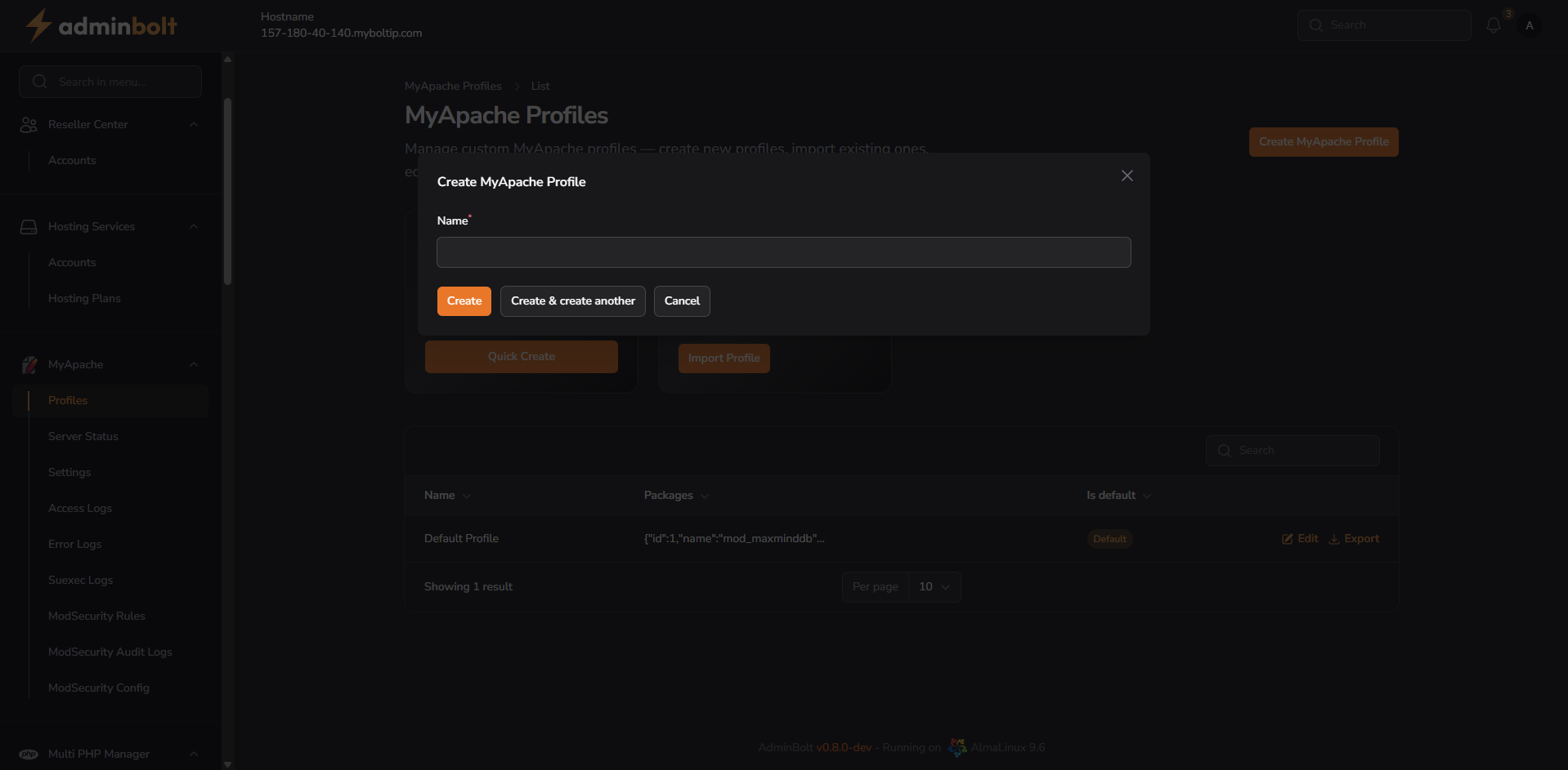 MyApache Profile Name