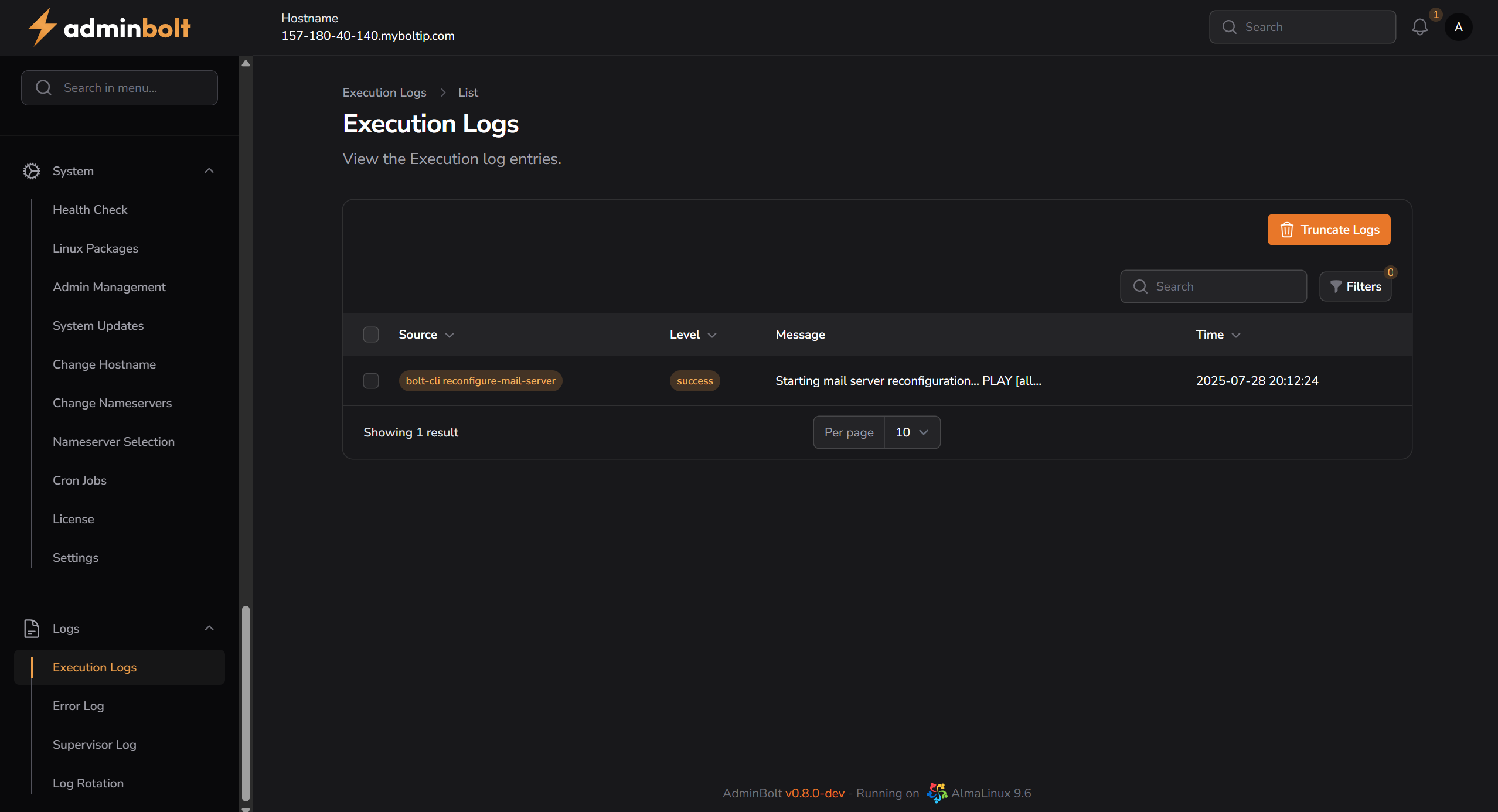 Execution Logs Interface