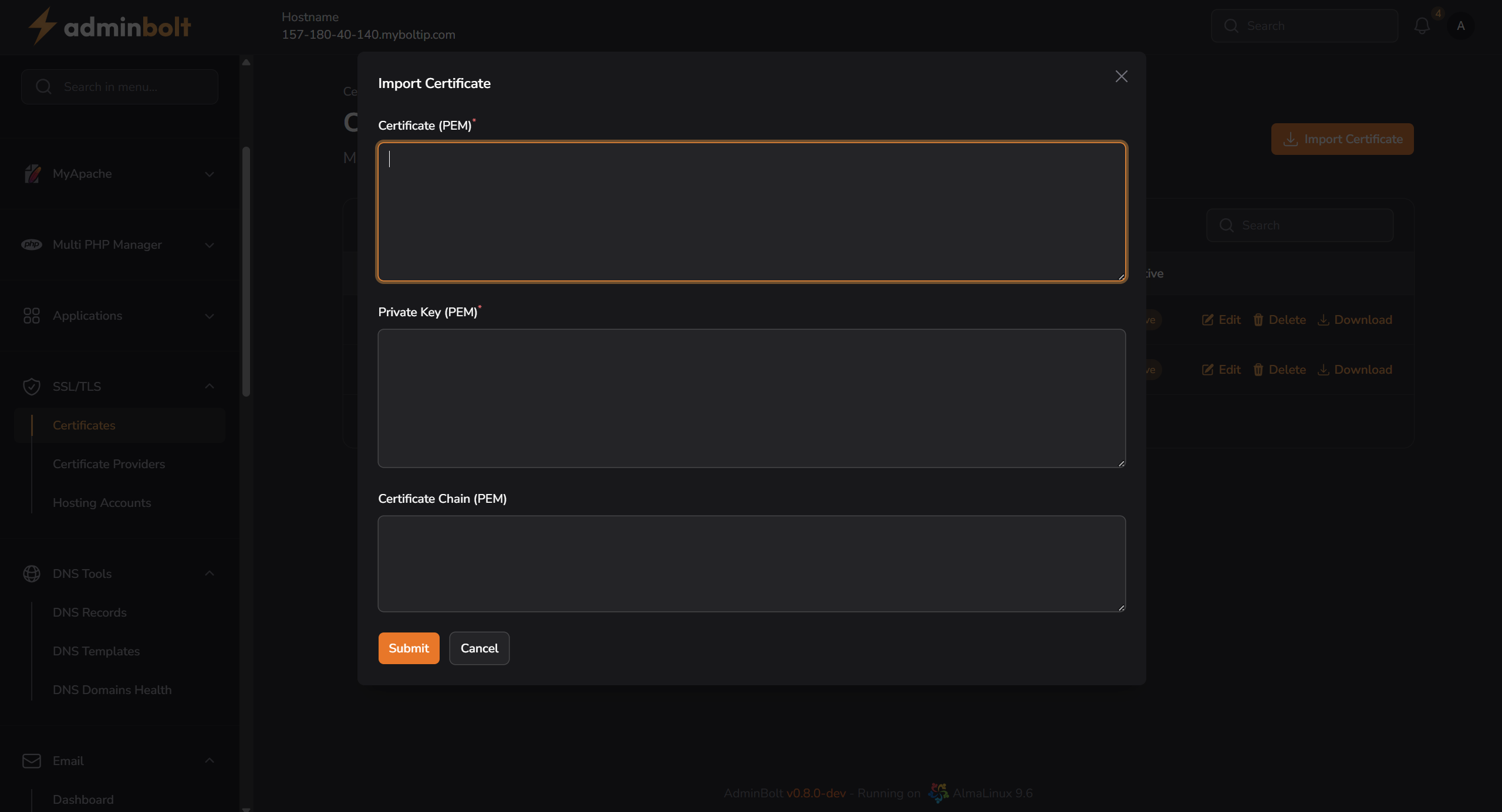 Import Certificate Modal