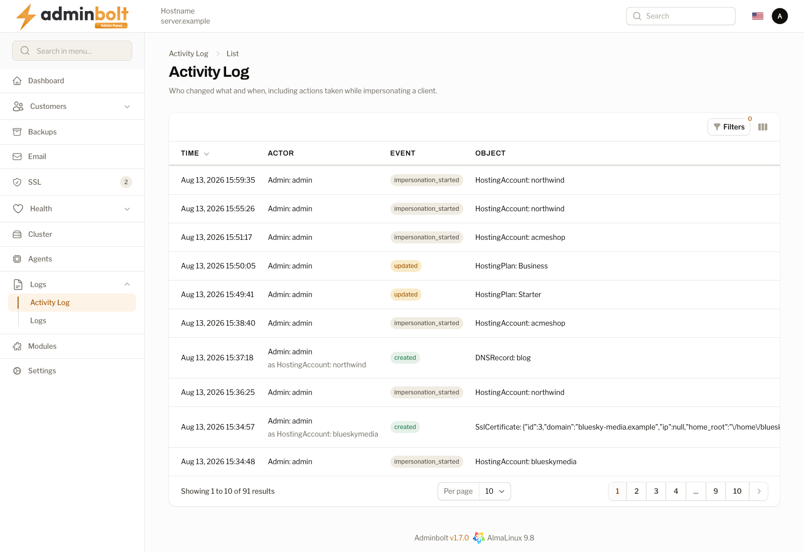Activity Log