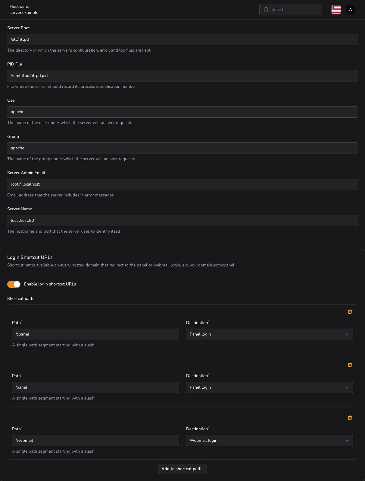 Server Configuration tab