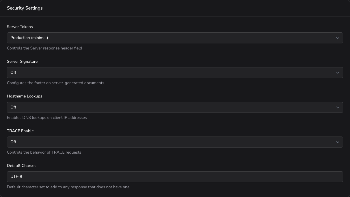 Security and Performance tab
