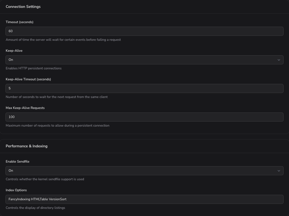 Timeouts and Performance tab