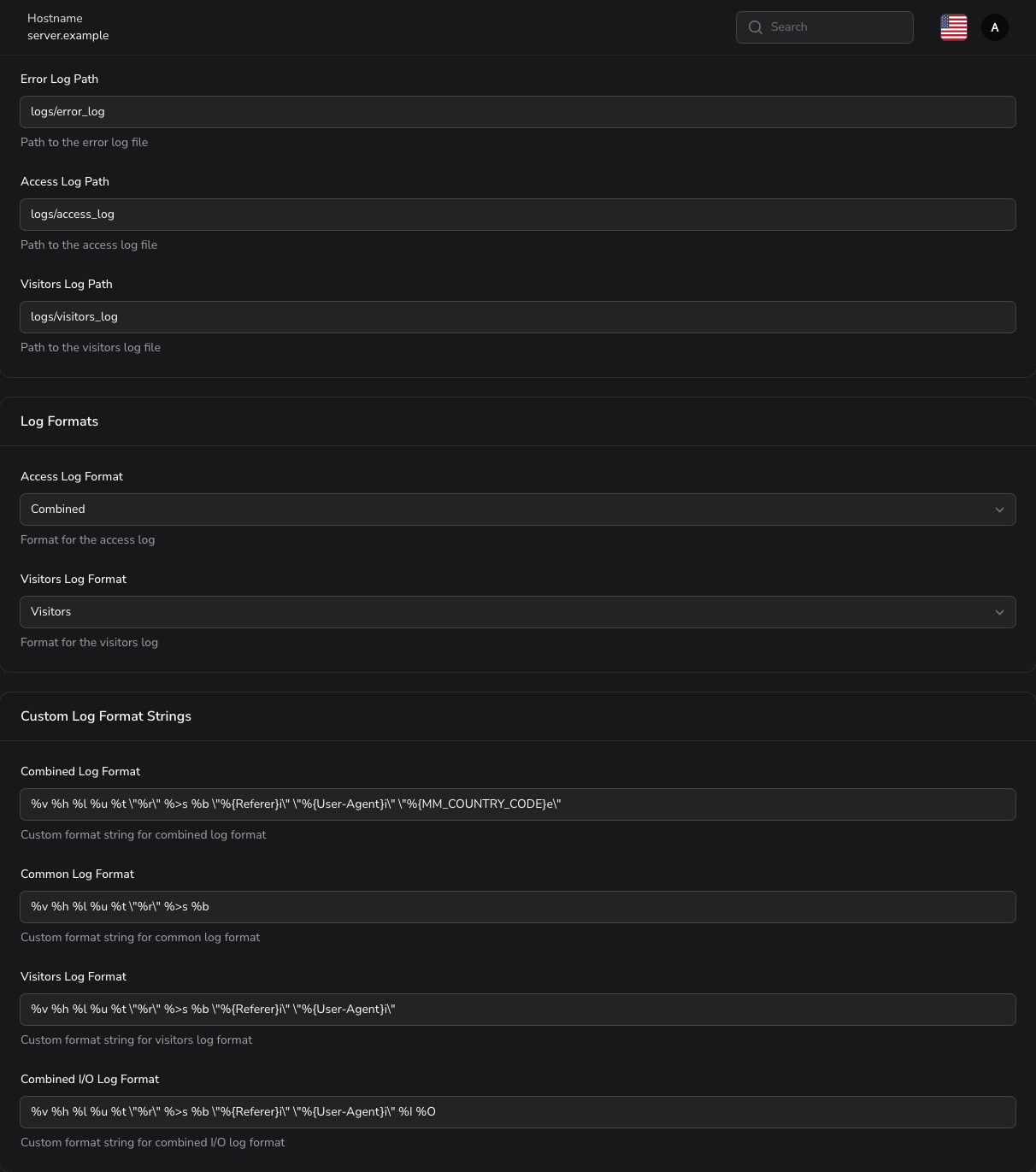 Logging Configuration tab
