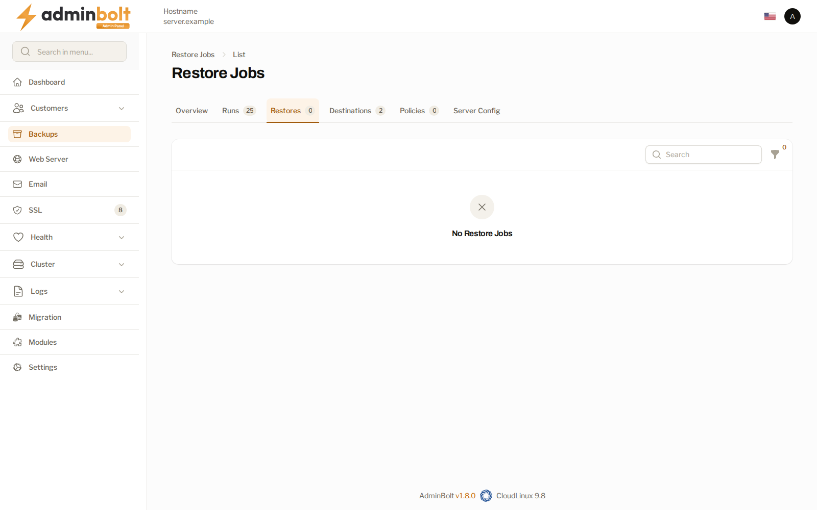 The restore job list