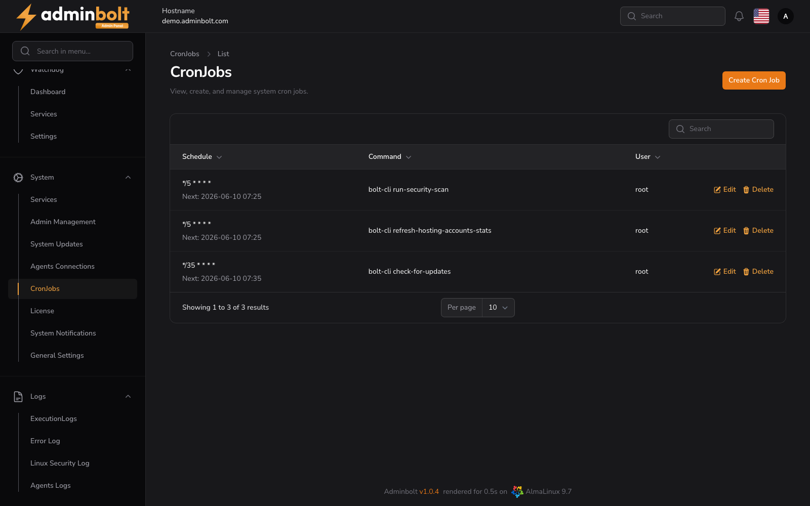 Cron Jobs Interface