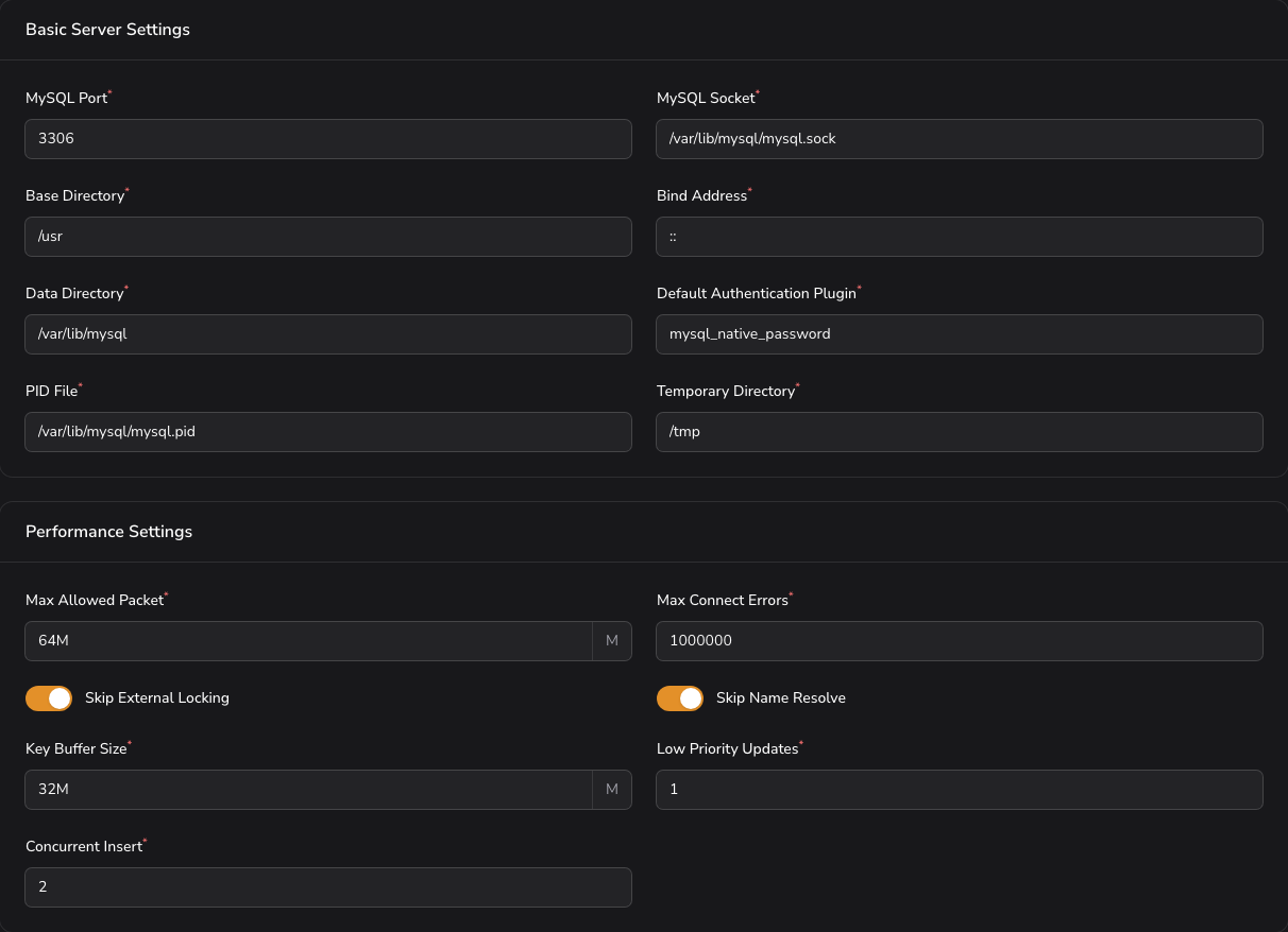 Server Configuration tab