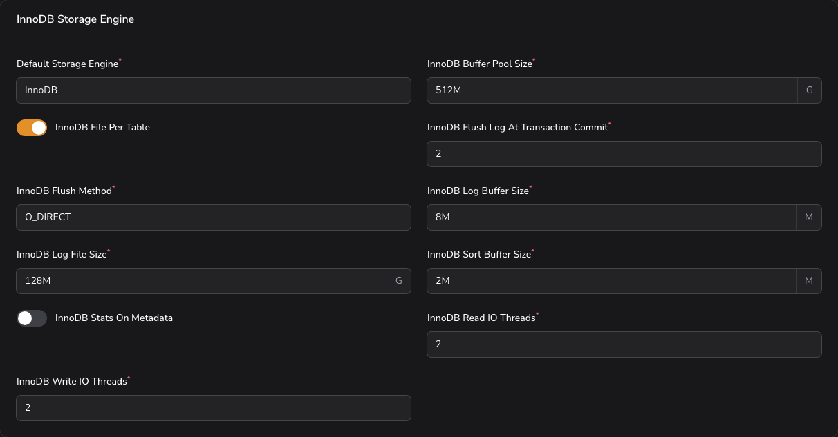 InnoDB Configuration tab