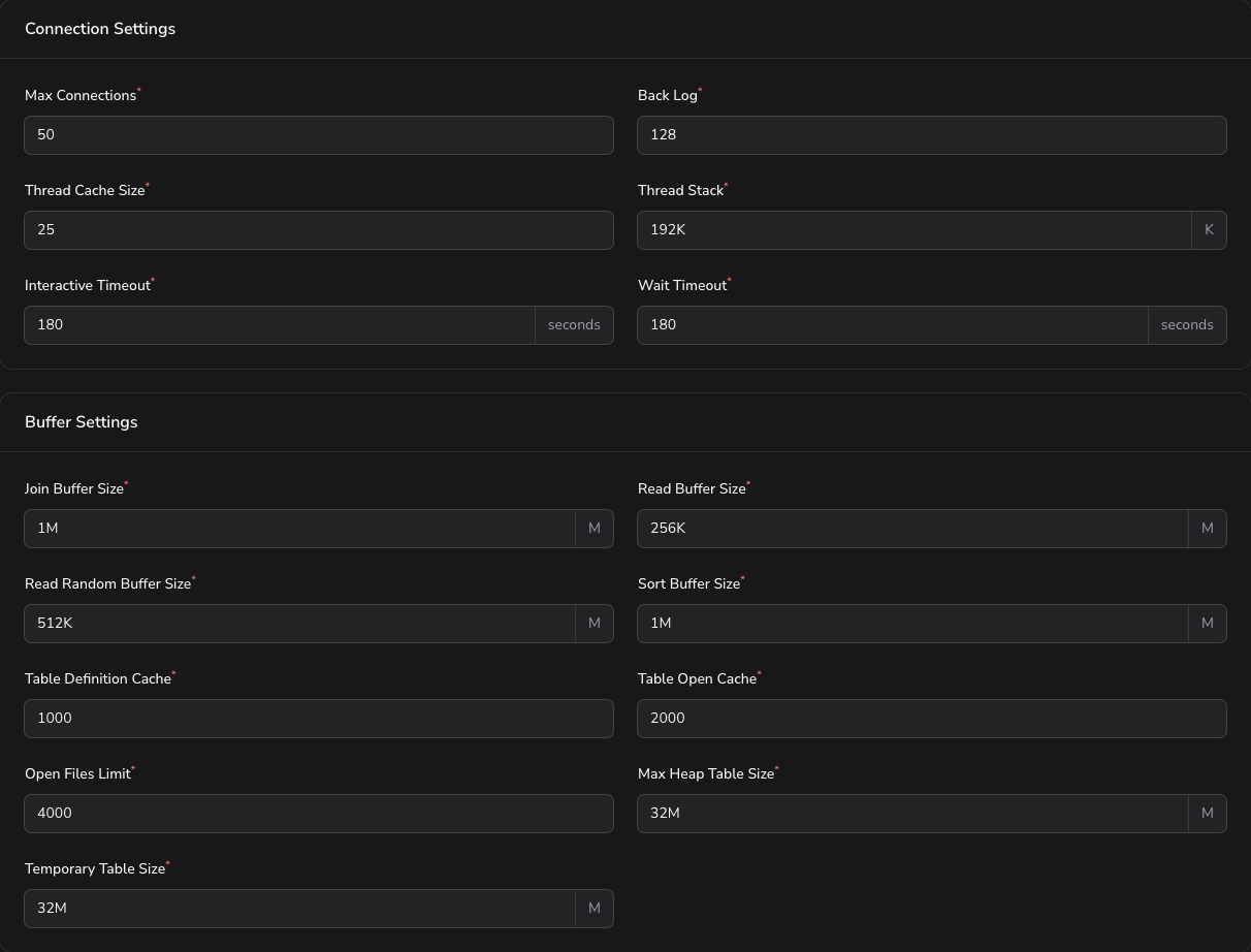 Connection and Performance tab