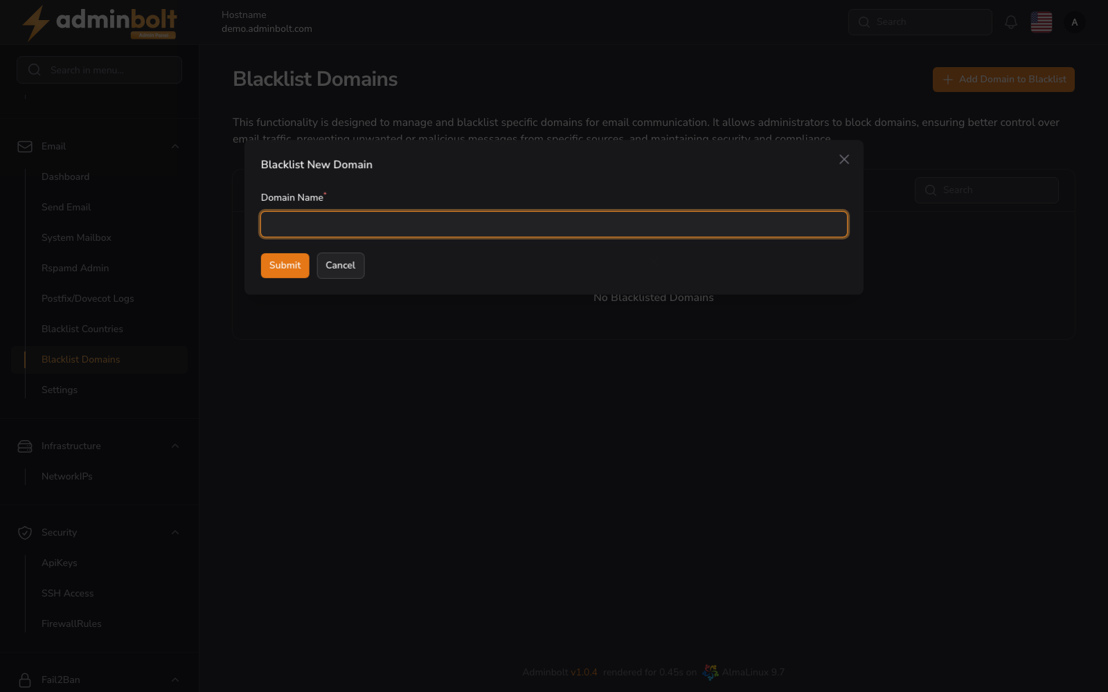 Blacklist Domains Page