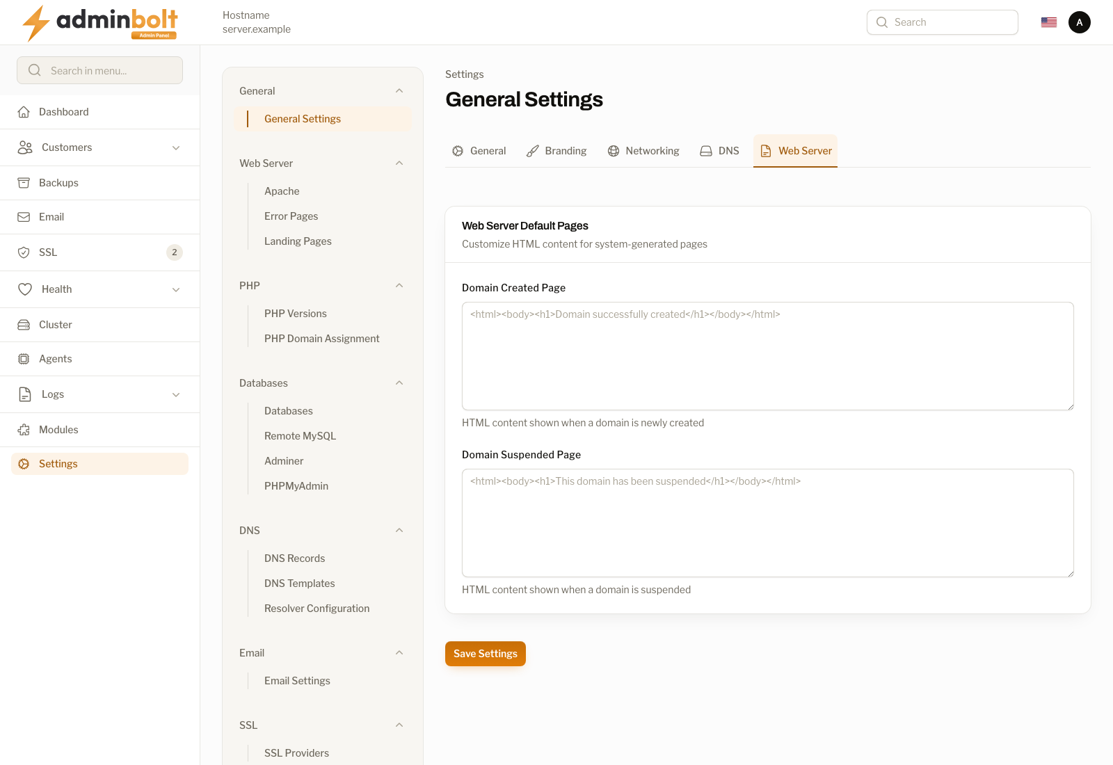 Web Server Tab