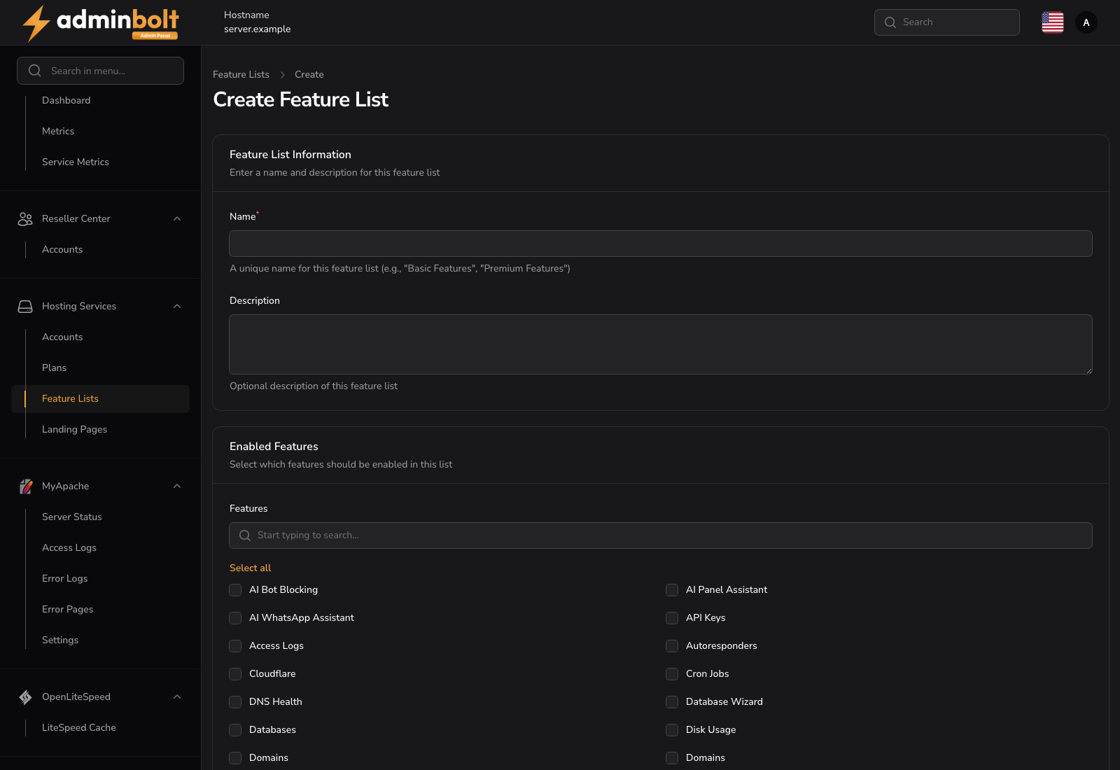Create Feature List