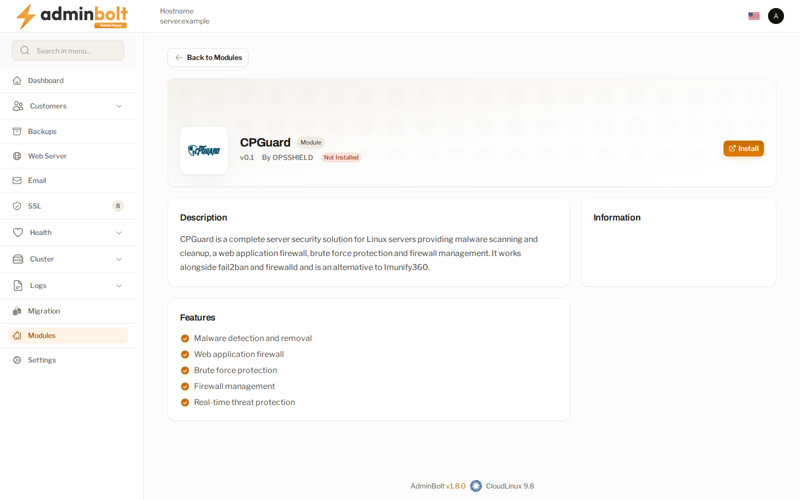 The CPGuard module page