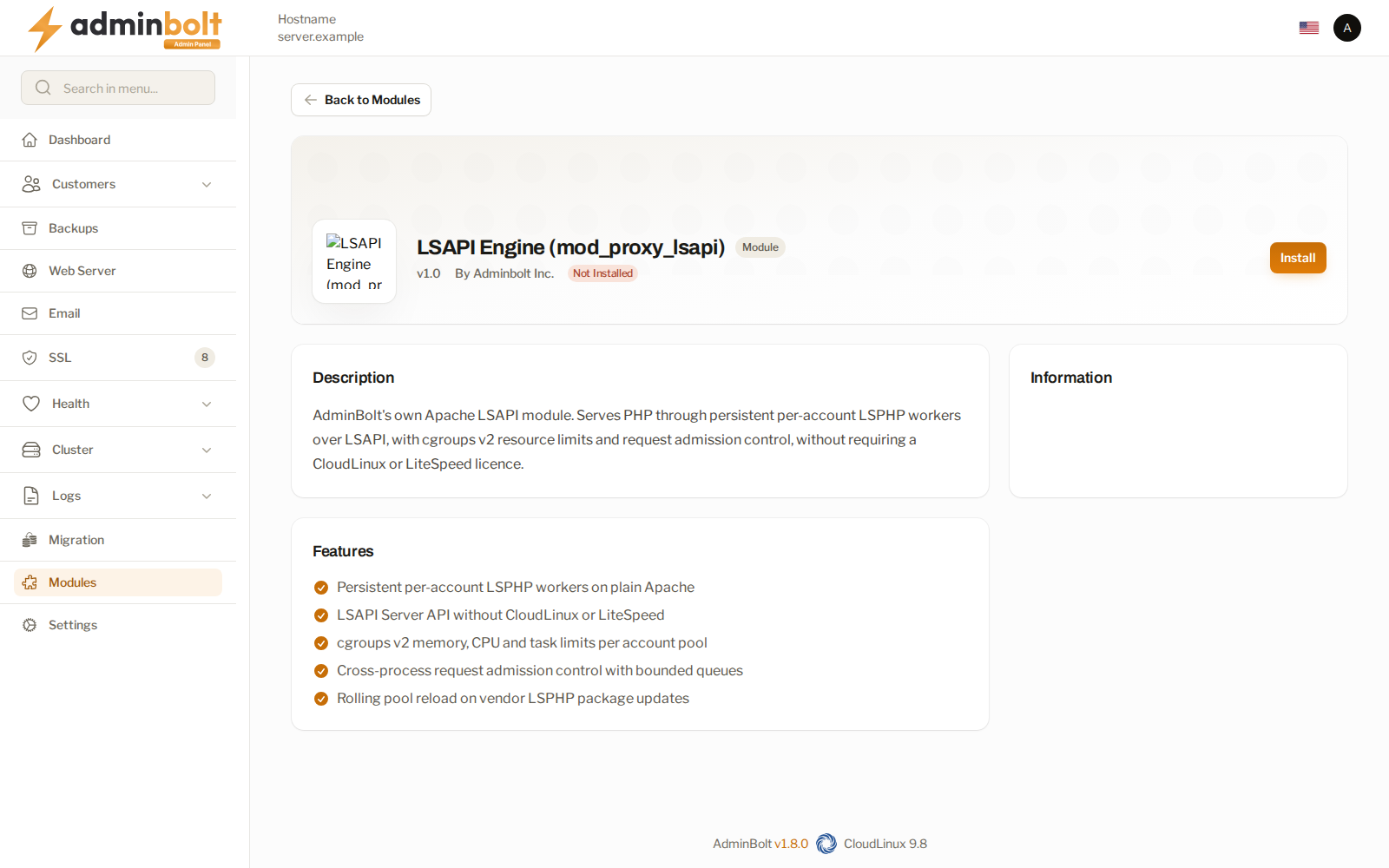 The LSAPI Engine module page