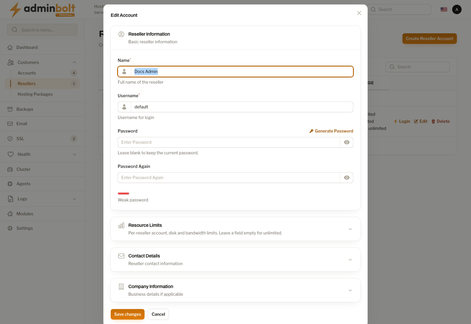 Edit Reseller