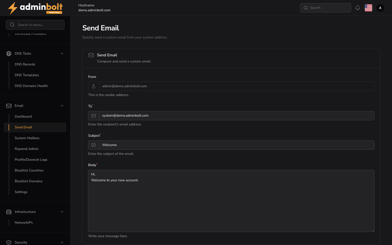 Send Email Interface