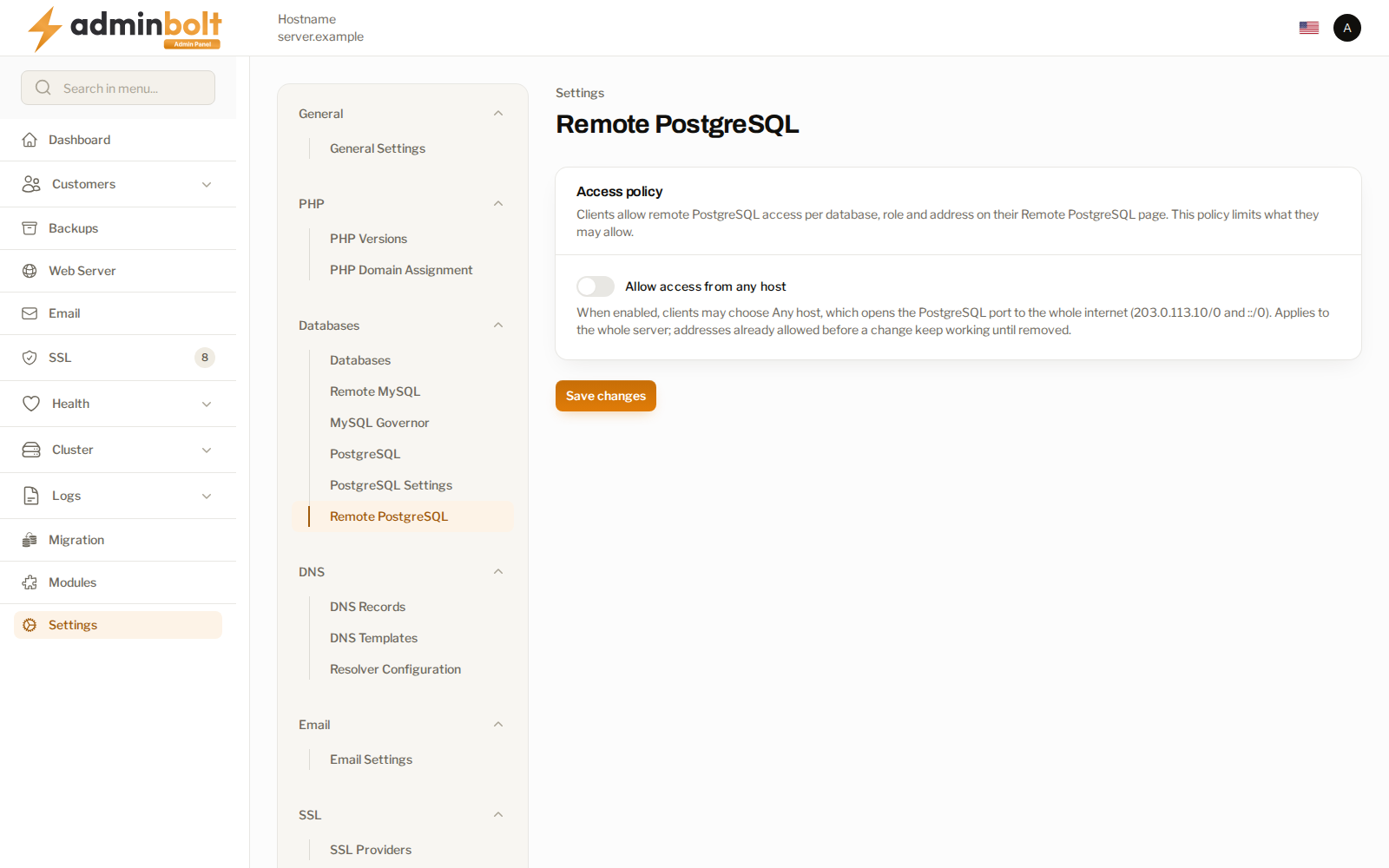 The Remote PostgreSQL access policy